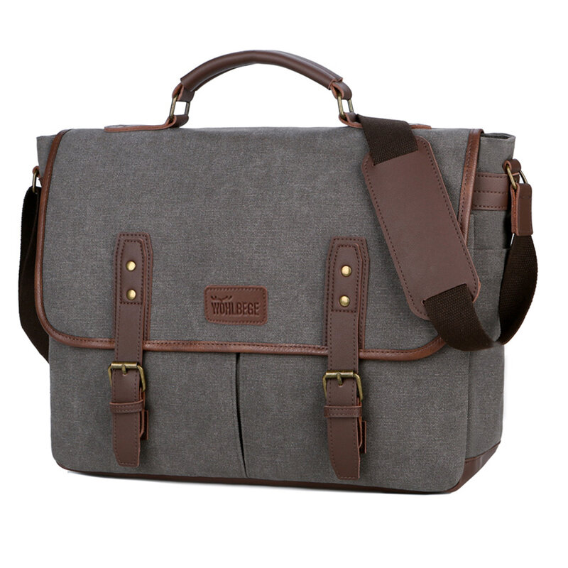 Fashion Women Vintage Briefcases Canvas 14 inch Laptop Bags Portable Messenger Bag for Men Business Briefcase Shoulder Bag