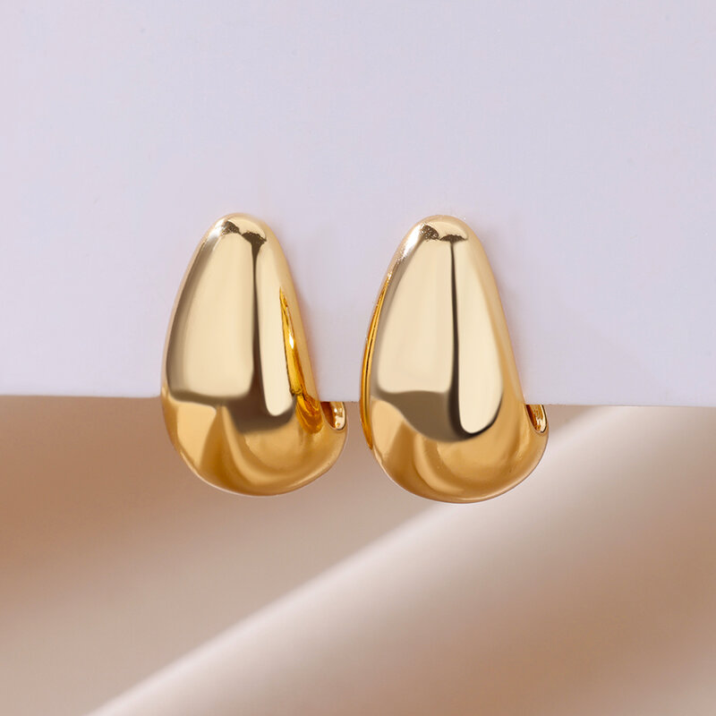 Vintage Chunky Dome Drop Earrings For Women Gold Color Stainless Steel Thick Teardrop Earring Valentine's Wedding Jewelry Gift