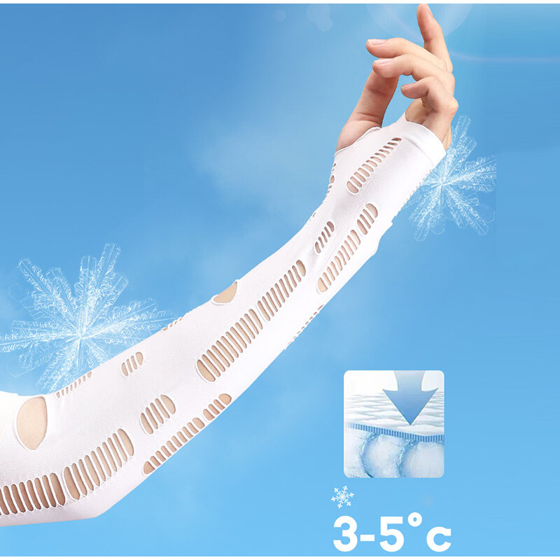 Rękawy naramienne osłona przeciwsłoneczna z wyciętymi rękawami chronionymi przed oparzeniami słonecznymi, letnie, lodowy jedwab, plisowane, oddychające, bez palców, wysoka elastyczność