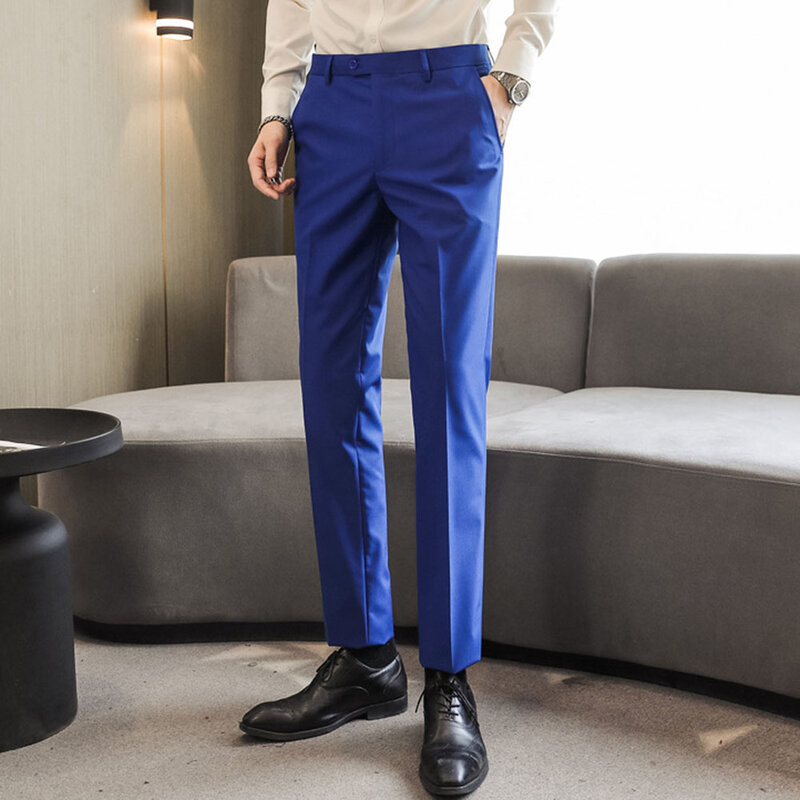 Fashion Hot New Comfort Mens Pants Trousers Solid Color Wear-resistant Formal Dress Suit Pants Office Work Wedding Trousers