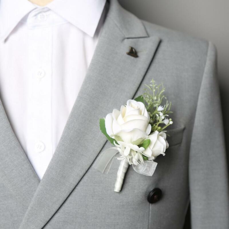 꽃 모양 신부 브로치, 가짜 실크 꽃 세트 코트, 포켓 장식 코사지, 모조 장미 꽃 가운 브로치 핀