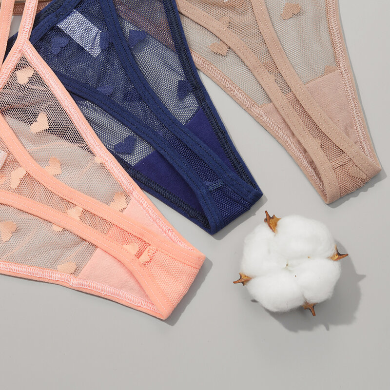 Tanga de malha transparente para mulheres, cuecas femininas sem costura G-string, lingerie macia e respirável, 2 pçs/set
