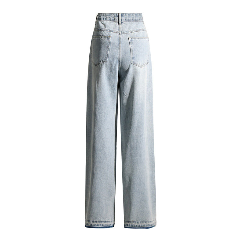 Koraliki przemysłu ciężkiego dżinsy z wysokim stanem kobiet 2024 wiosna nowe modne temperamentne workowate proste spodnie jeansowe