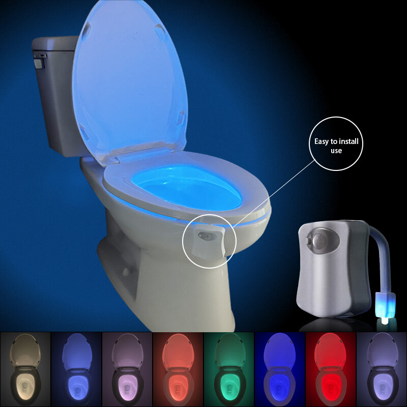 Pir sensor de movimento luz noturna alimentado por bateria pendurado toalete luz para banheiro lavagem quarto 8 cores lâmpadas à prova dwaterproof água