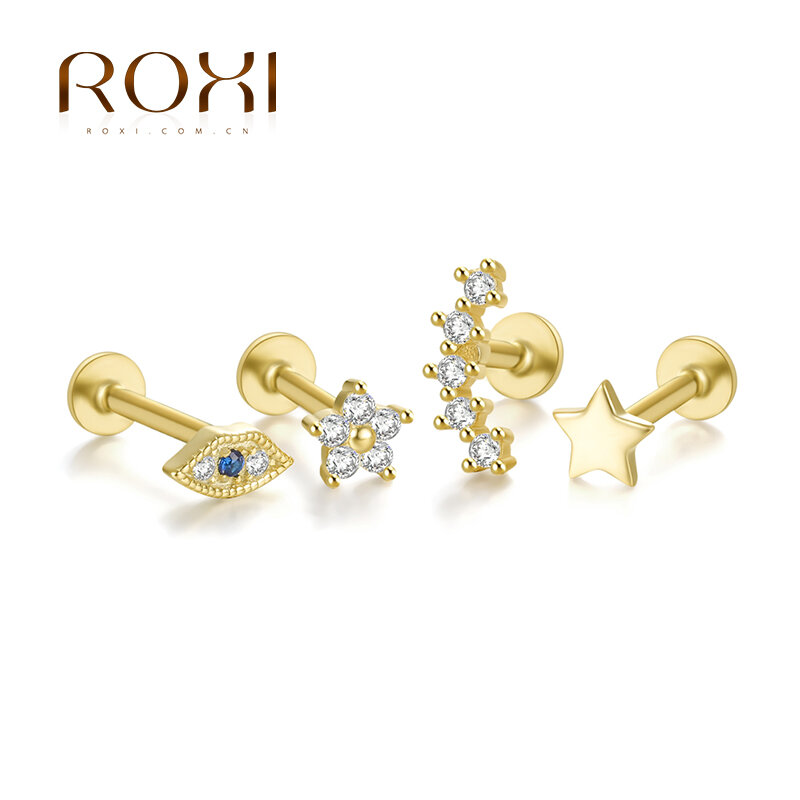 ROXI 1Pairs proste gwintowane Labret stadniny kolczyki dla kobiet 925 srebro kolczyk do piercingu biżuteria Ins Pendientes Plata 925