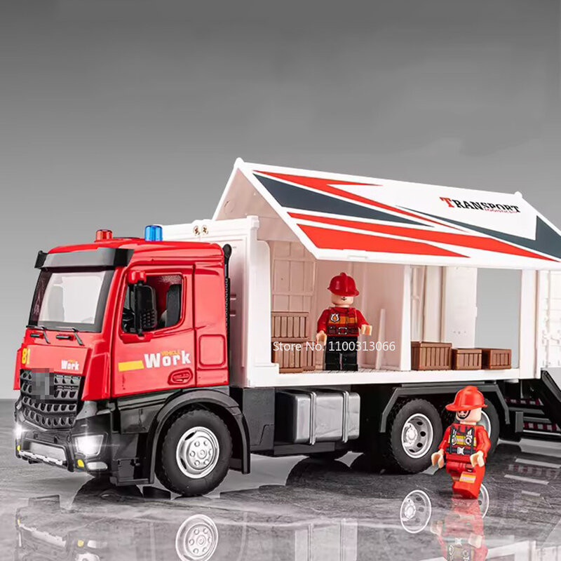 Container Truck Model Toys com luz e função musical, pneus de borracha, carros, decoração, veículo para adultos, presentes do miúdo, escala 1:18