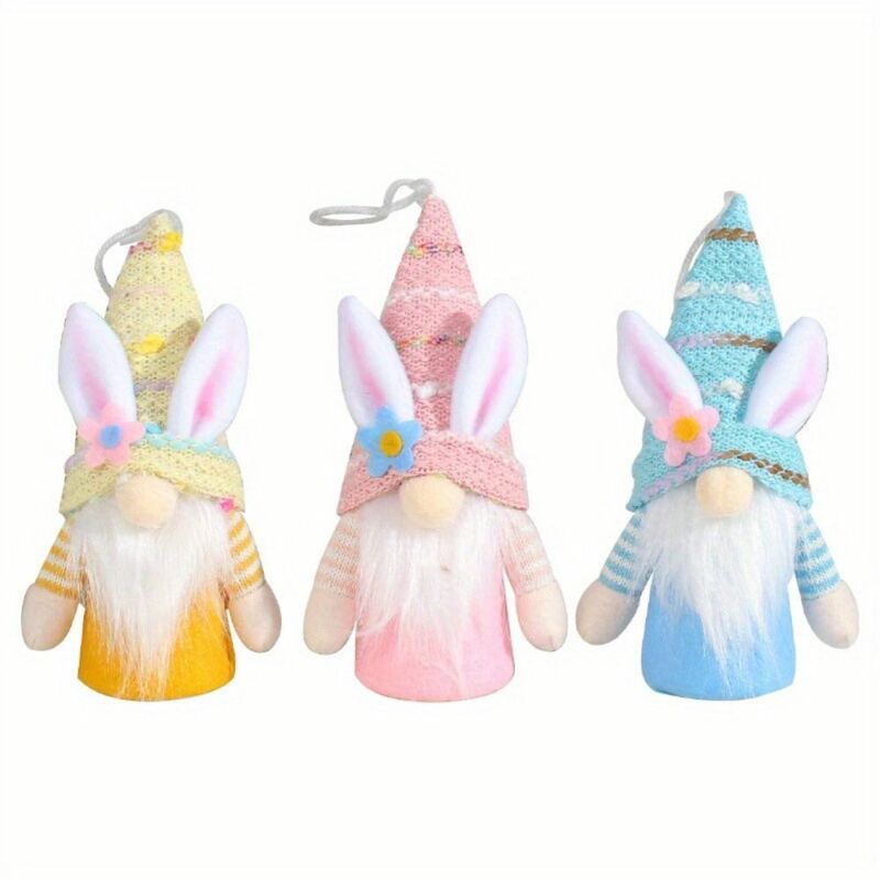 Boneca Gnome de Páscoa brilhante, Boneca sem rosto artesanal, Orelhas de coelho macias LED, Luminoso criativo, Janela artesanal