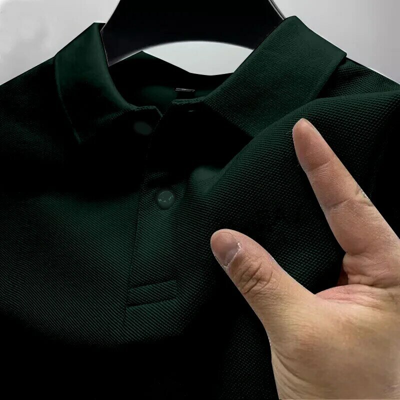 남성용 단색 반팔 단추 라펠 폴로 셔츠, 통기성 편안한 상의, 2024 패션, 여름
