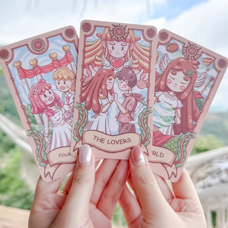 12*7cm Joyful Journey Tarot con guida per principianti Rider-waite System Cartoon Cute Tarot Deck 78 Pcs Cards