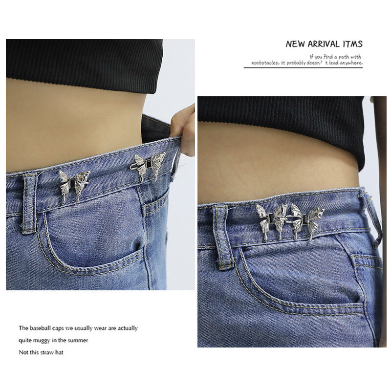 1 paio di pantaloni a farfalla bottone in vita Clip di serraggio chiusura regolabile per Jeans fibbia staccabile spilla in metallo accessori donna uomo