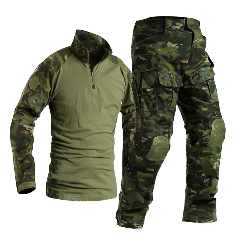 Ropa de trabajo de Paintball Airsoft, uniforme de Tiro Militar, camisas de camuflaje de combate táctico, rodilleras de carga, pantalones, trajes del ejército