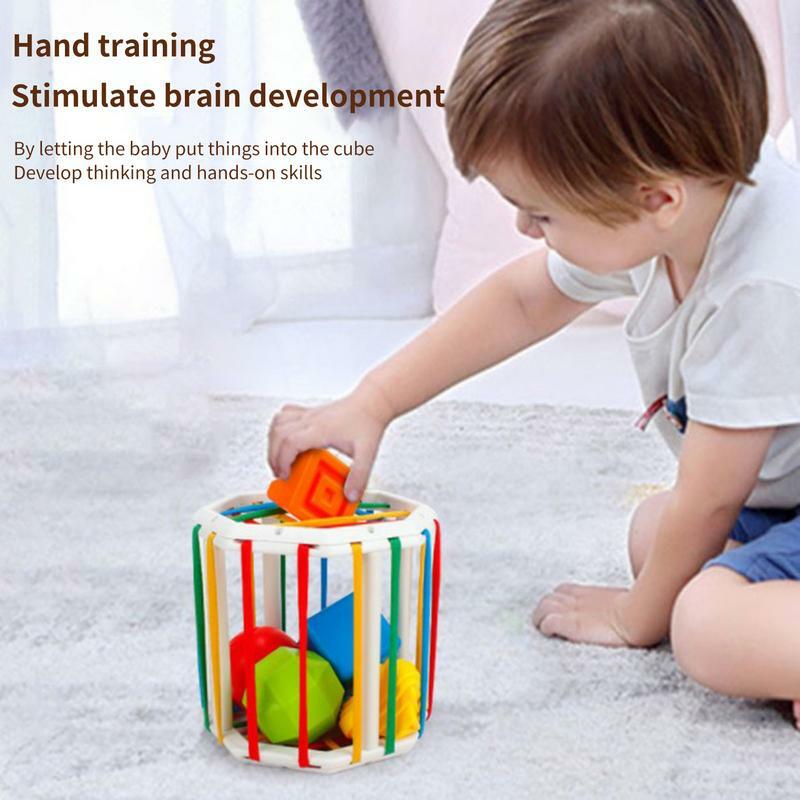 Mainan penyortir bentuk kotak sensor mainan sensorik kubus oktagon otak pintar 6 buah mainan bentuk multisensor anak laki-laki 1-2 tahun