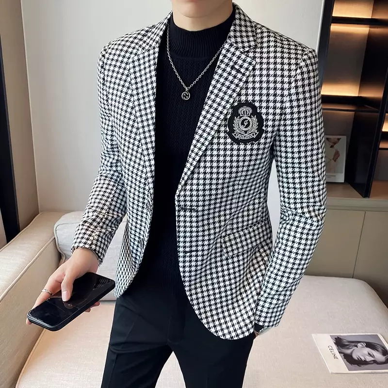 2023New Blazer men's business trend fashion plus velvet small suit youth Zhongshan clothing quality stand-up collar Blazer