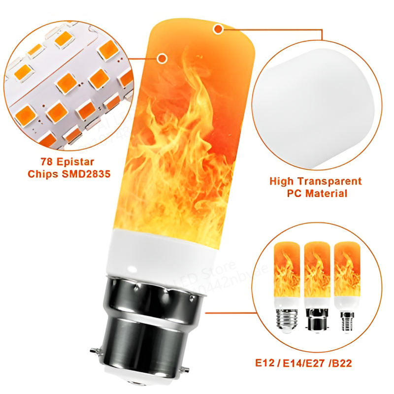 Bombilla LED con efecto dinámico de llama, lámpara de fuego de 3 modos, parpadeante, B22, E14, E27, 3W, 5W, AC85V-265V, 220V, 110V