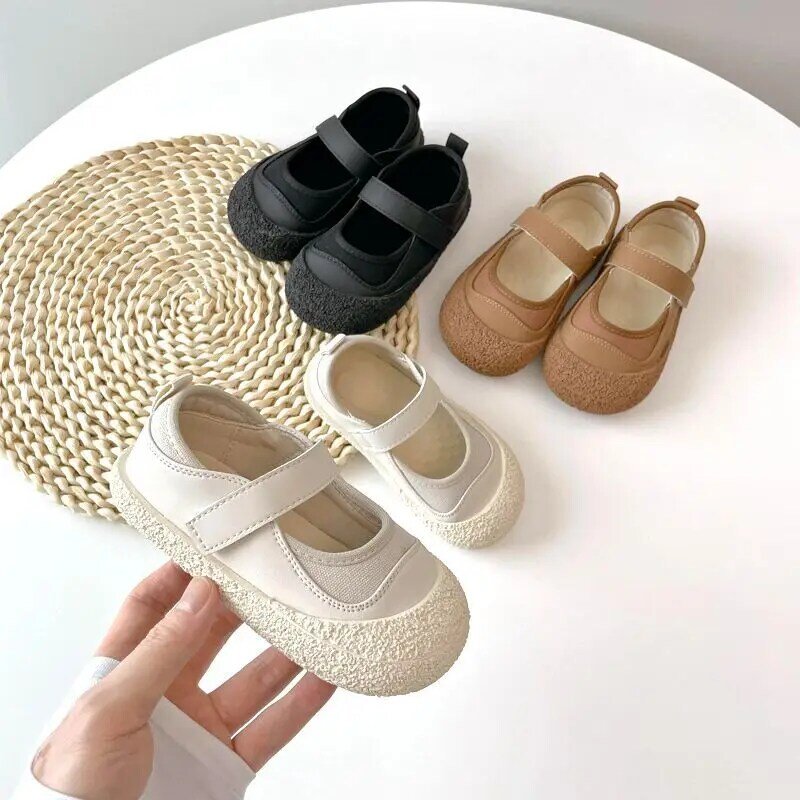 Туфли принцессы для girls2024весна и осень, новая парусиновая повседневная обувь с мягкой подошвой для малышей