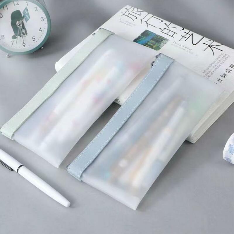Trousse à crayons transparente en PVC, grande capacité, fermeture à glissière, poudre, pinceau de maquillage