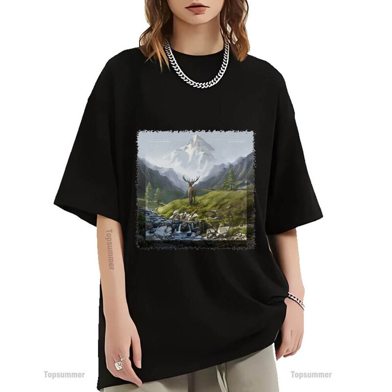 Camiseta estampada masculina e feminina, camiseta com álbum Rise Radiant, tour a cavalo Caligula, streetwear de hip hop, black tops