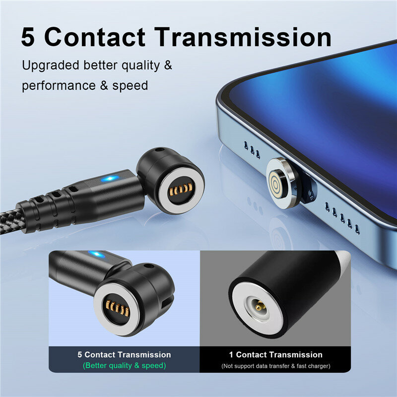 USLION 540 Kabel Magnetik 5A Putar Pengisian Cepat Kabel USB Mikro Tipe C UNTUK iPhone Xiaomi Pengisi Daya Magnet Kabel Kabel USB