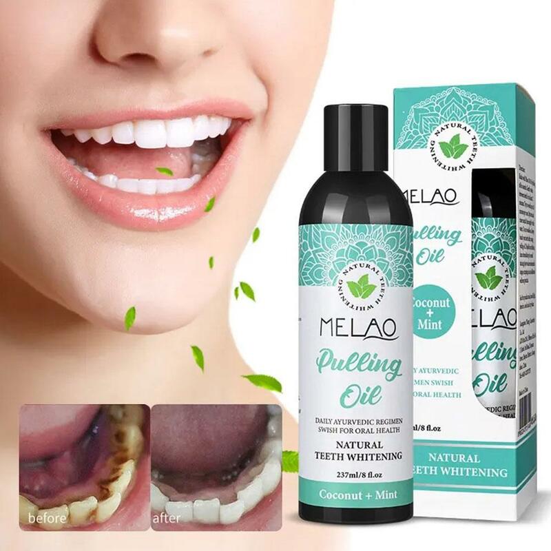 Enxaguante bucal oral com hortelã de coco, óleo puxador, cuidados com a saúde bucal, sem álcool, 237ml