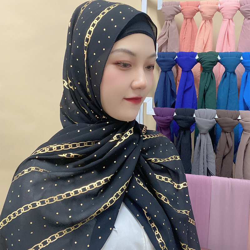 hijab no transparente pañuelos chiffon pañuelos cabeza velo islamico pañuelo hijab Chal musulmán para mujer, dorado brillante Hijab, bufanda larga, Hijab envolvente de colores, Festival turco
