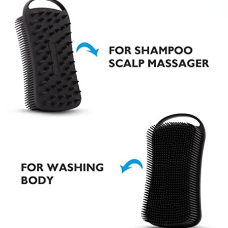 Cepillo de ducha de silicona 2 en 1, masajeador de cuero cabelludo de silicona suave, cepillo de champú de doble cara, cepillo corporal, herramienta de limpieza de la piel de espuma