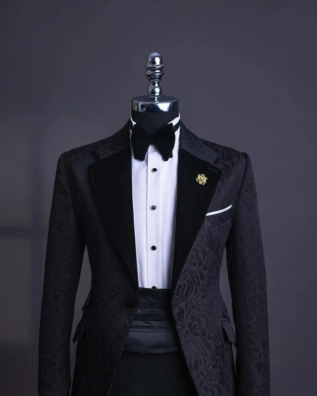 P987 Men's Suits Tailored 2 Pieces Blazer Pants Peaked Velvet Lapel One Button Wedding Slim Custom Made Plus Size