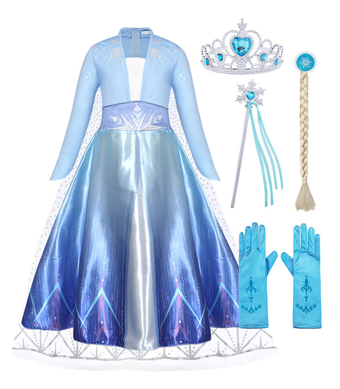 Jurebecia Girl Dresses Elsa Costume Princess Dress Up Snow Party Queen Halloween Cosplay