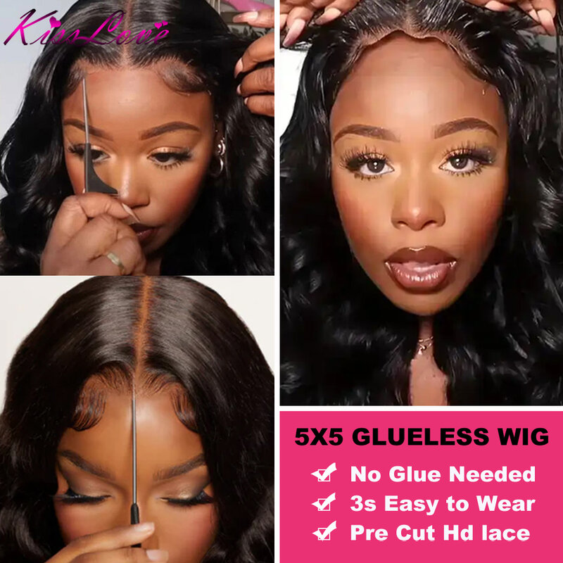 Glueless Body Wave Lace Front Wig para Mulheres, Cabelo Humano, Peruca Frontal, Fecho de Renda, Pré Arrastado, Remay to Go, HD Lace, 13x6, 5x5