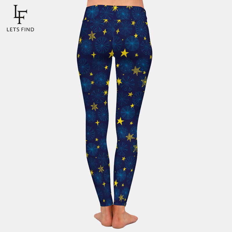 LETSFIND-Leggings informales de cintura alta para mujer, calzas ajustadas con estampado de estrellas y copos de nieve, invierno, navidad