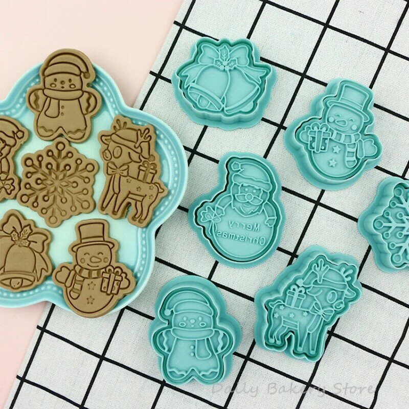 6Pc/set Christmas Cookie Embosser Mold Cartoon Santa Snowflake Pattern Cookie Cutter New Year Party Fondant Cake Decorating Tool