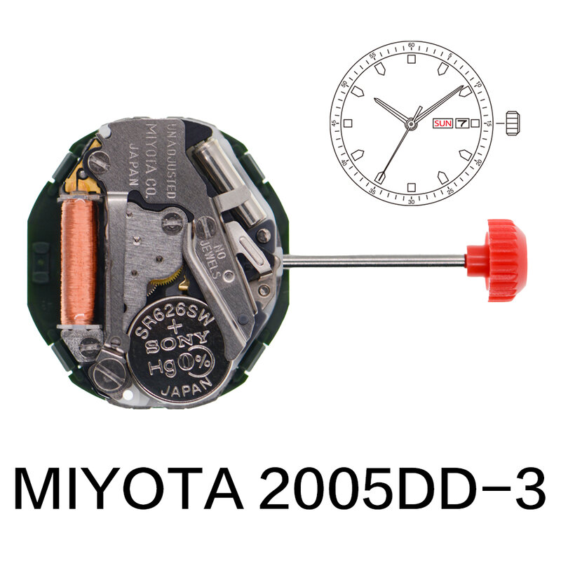 Miyota 2005DD-3 Quartz Movement Japan 2005 Movement Three-Hand Calendar Date Display Watch Wristwatch Part Repair Accessories