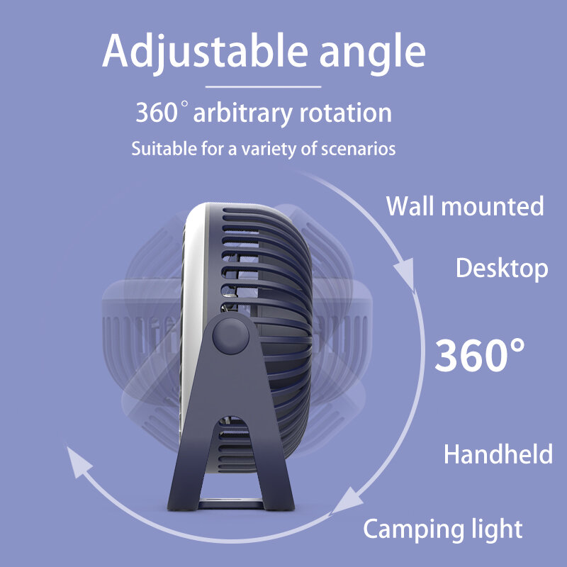 Muzinstants-Mini ventilateur de bureau avec lampe, batterie intégrée, aste, USB, portable, équipement de camping, mural, petits ventilateurs électriques
