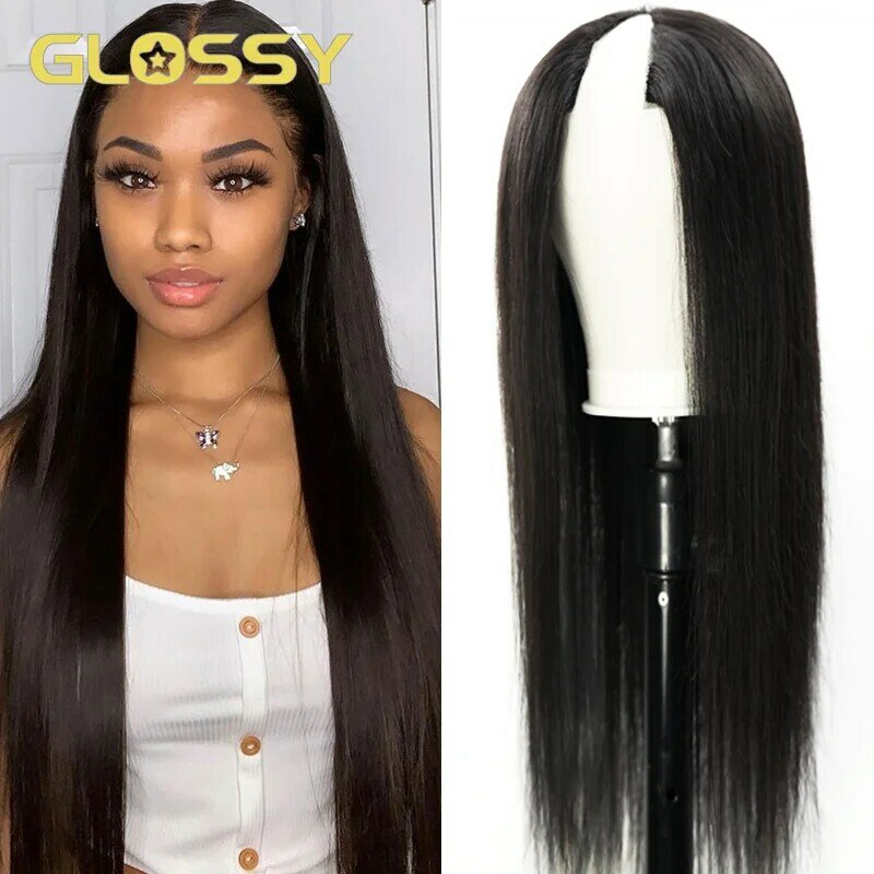 Glueless Straight U Part Wig para mulheres, perucas finas, cabelo humano, sem deixar de fora, 250 Densidade, pronto para usar na venda, 30 ", 34"