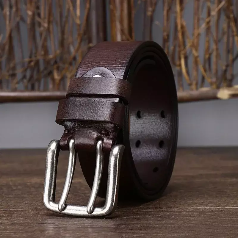 3.8cm Width Designer Belts for Men Male Gift Mens Cowskin Genuine Leather Belt Vintage Jeans Belt Strap Double Pin Buckle 2024