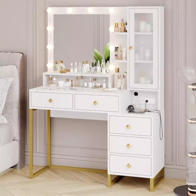 Туалетный столик для макияжа для спальни, тумбочка и полки для хранения, домашняя мебель, роскошный макияжный столик с 5 ящиками, белый комод
