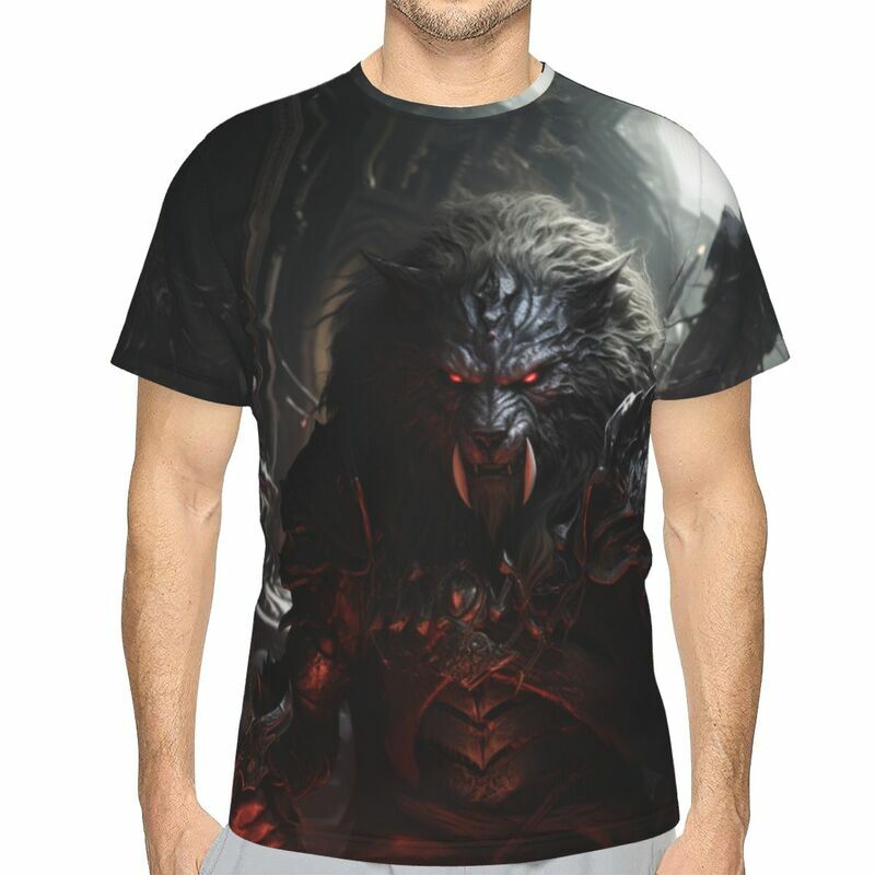 Y2K Men's Summer Cool and Breathable Fashion Street Short Sleeved T-shirt 3D Werewolf Pattern Printed Large Loose Top