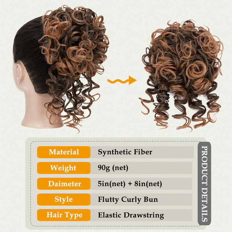 Snoilite-Pedaço de cabelo bagunçado sintético para mulheres, cordão elástico, onda solta, coque encaracolado, extensões para mulheres, ombre, 100g