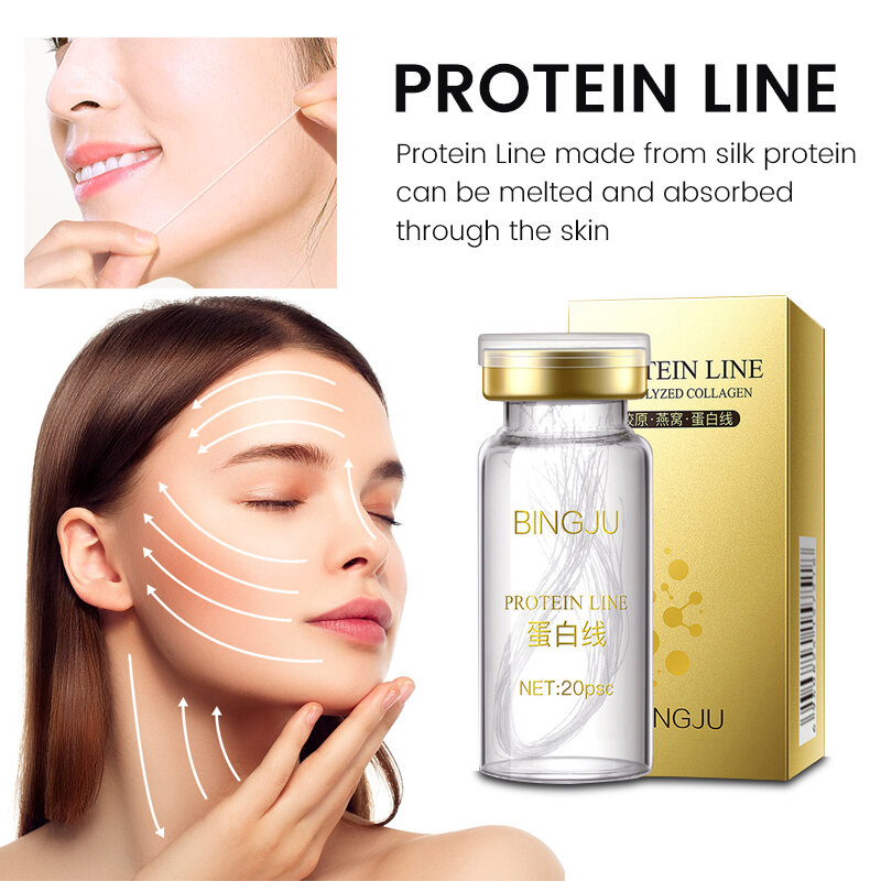 Linea proteica di alta qualità Lifting del viso idratante sbiancante siero per la cura della pelle essenza di lamina d'oro filo di collagene assorbibile