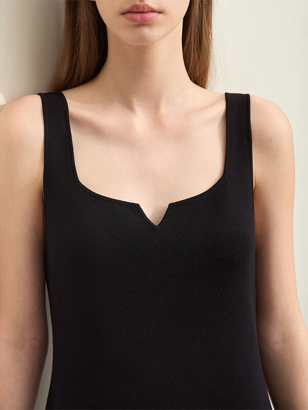 Amii-vestido de punto minimalista para mujer, traje ajustado de longitud media sin mangas con cuello en U, color liso, a la moda, 2024