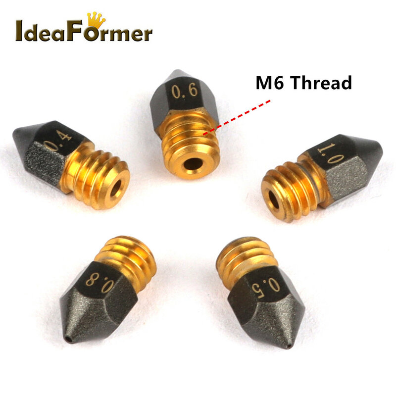 MK8 PTFE Coated Nozzle 0.2/0.3/0.4/0.5/0.6/0.8/1.0mm M6 Thread For CR10 CR10S Ender-3 3D Printer Nozzles 1.75mm Filament