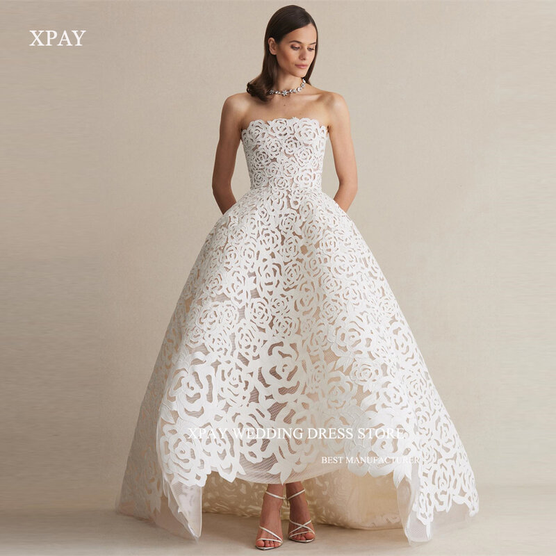 XPAY Sexy senza spalline in pizzo pieno una linea abiti da sposa Vestido de noiva abiti da sposa moderni corsetto indietro Robe de mariage 2024