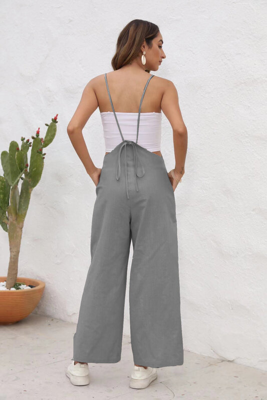 Loose Ladies Bib Pant Suspender Trouser Casual Female Women One-Piece Romper Overalls Wide-Leg Jumpsuit Streetwear Oversize
