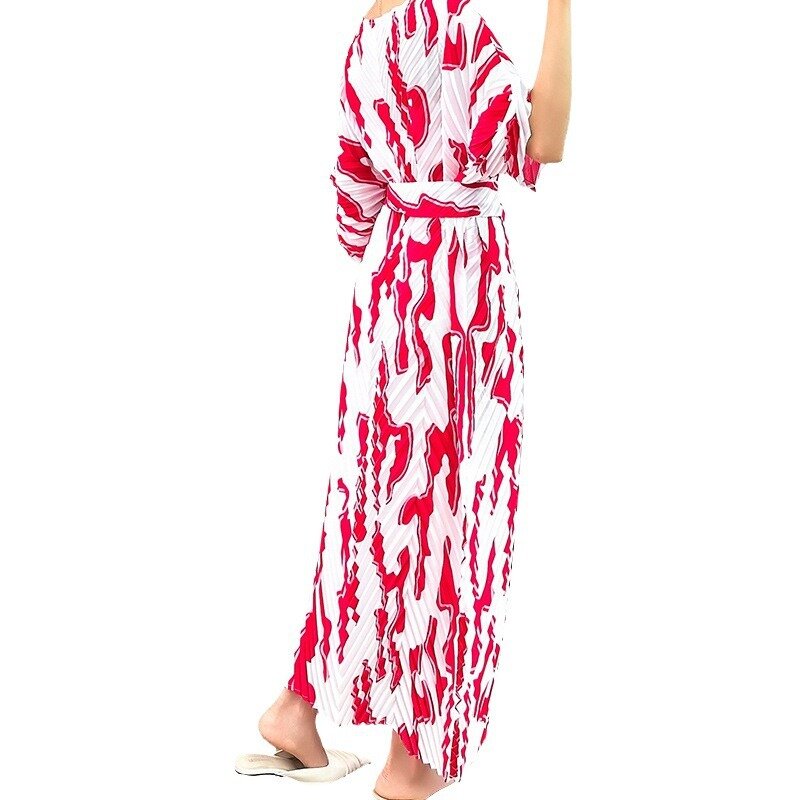 Летние свободные плиссированные платья миаке с V-образным вырезом, с круглым вырезом и рукавами в семи точек, на шнуровке, женская одежда, 2024