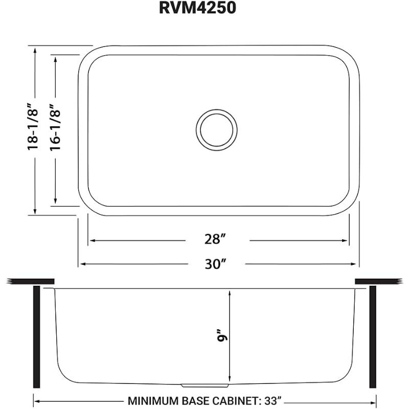 Ruvti-حوض مطبخ من الفولاذ المقاوم للصدأ ، وعاء واحد ، تحت جبل ، مقياس 16 ، 30 "، RVM4250