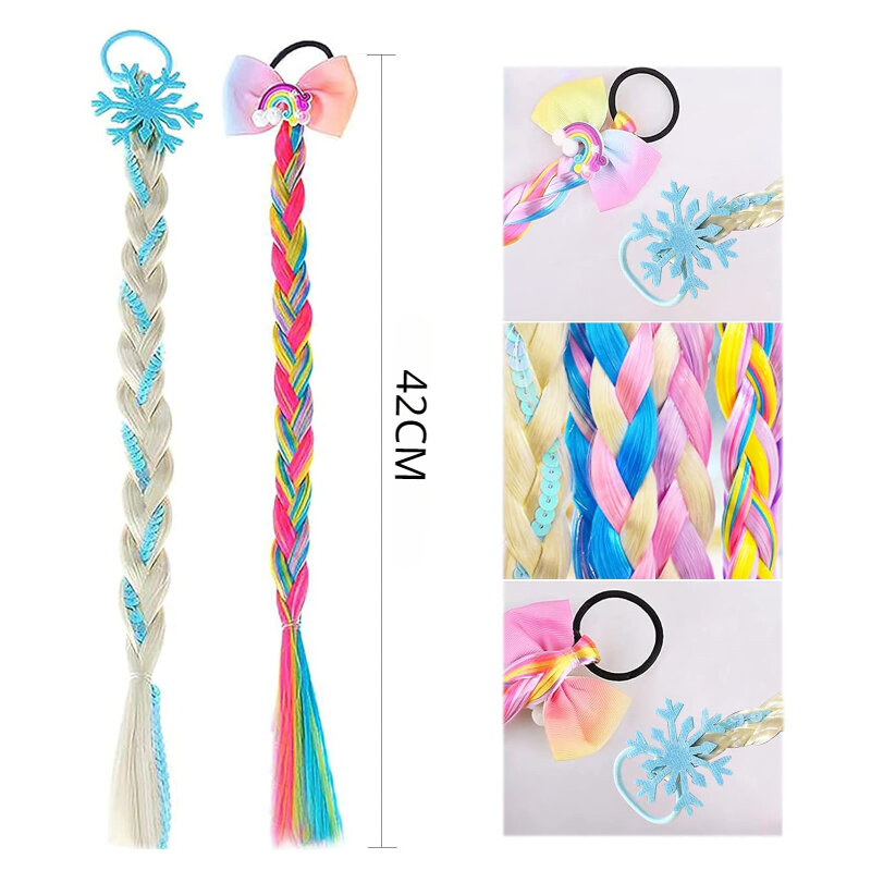 Children's Cartoon Unicorn Color Wig Headwear Girls Baby Braided Hair Rope Princess Ponytail Personalized Hair Accessories