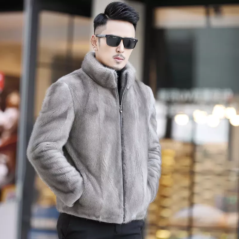 Tcyeek-abrigo de piel de visón para hombre, Chaqueta corta informal, cálida, a la moda, de alta calidad, para invierno, Lq