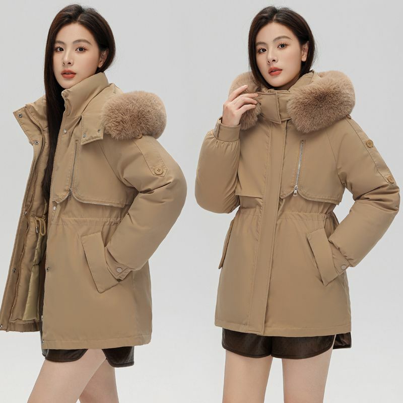 Cappotto donna coreana imbottito in cotone torta per supera il 2023 nuovo cappotto invernale imbottito in piuma larga con collo di pelliccia grande cappotto medio lungo