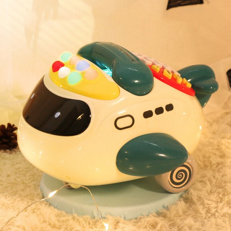 Mainan telepon bentuk pesawat intelijen pengembangan ramah lingkungan kartun pesawat mainan telepon musik untuk mainan bayi