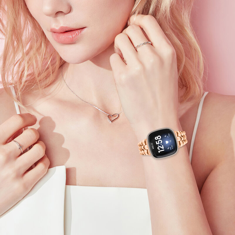 Elegant Metal Watch Band For Fitbit Versa 3/Versa 4 Strap Bracelet For Fitbit Sense/Sense 2 Wristband Steel Chain Replacement