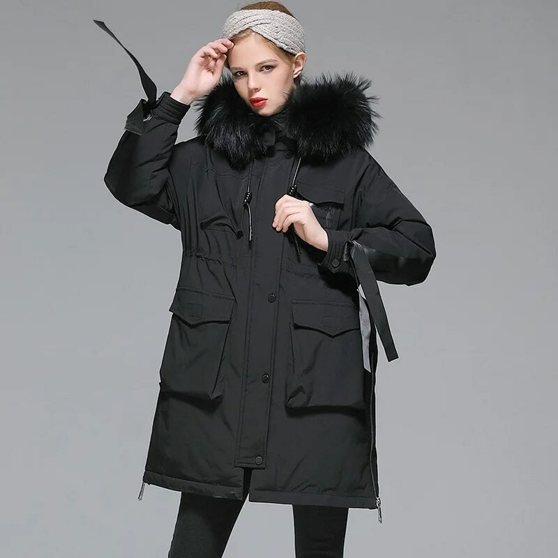 Chaqueta de esquí con capucha para mujer, abrigo cálido informal, color blanco y negro, invierno, 2022
